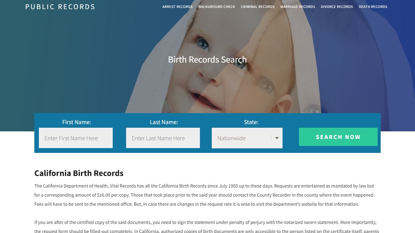 California Birth Records | Enter Name and Search. 14Days Free